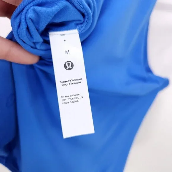 Lululemon Wundermost Ultra Soft Nulu Mock Neck Bodysuit Medium Sleeveless Blue - Picture 12 of 15